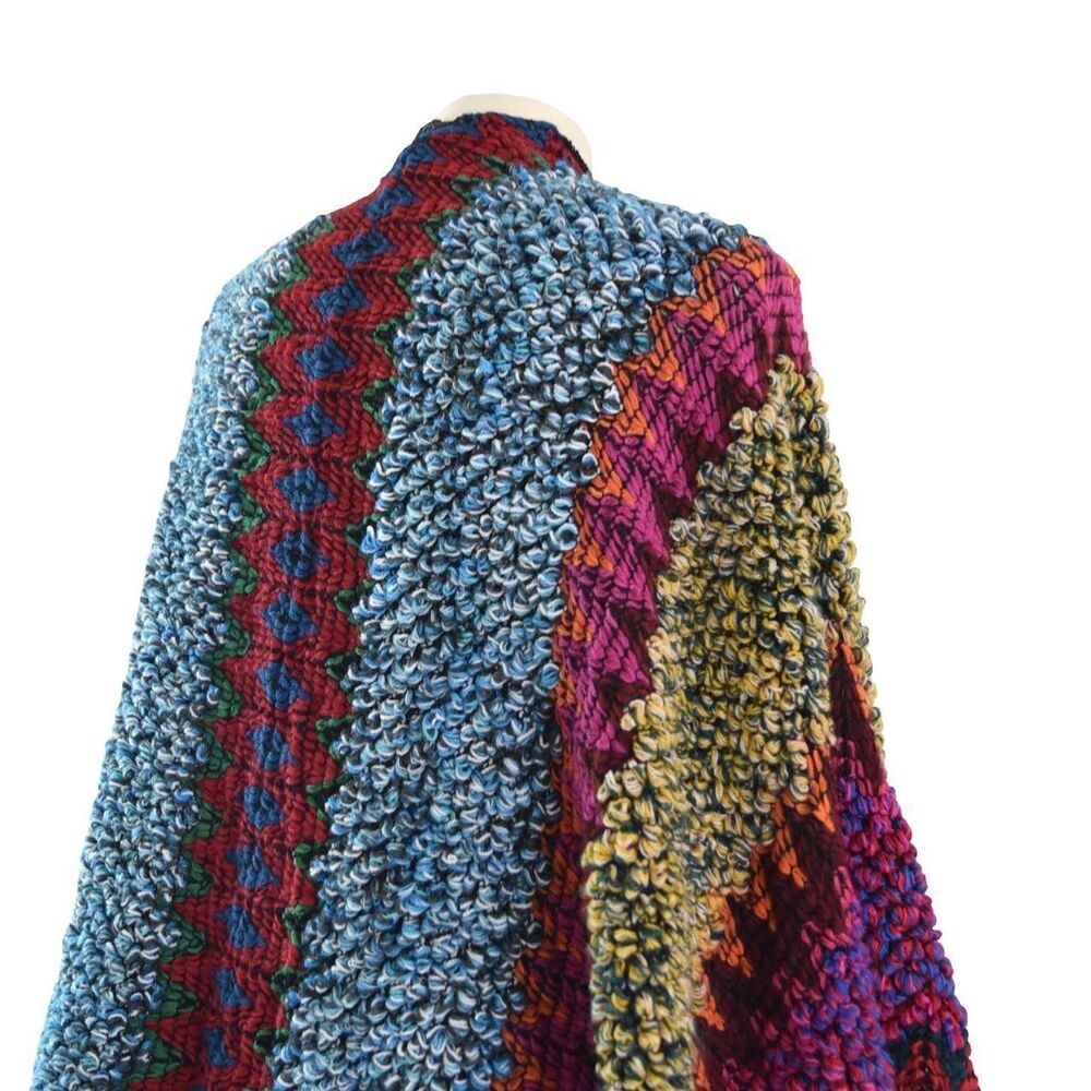 Multi Color Poncho Wrap Festivals Boho Goblincore One Size - Picture 5 of 5